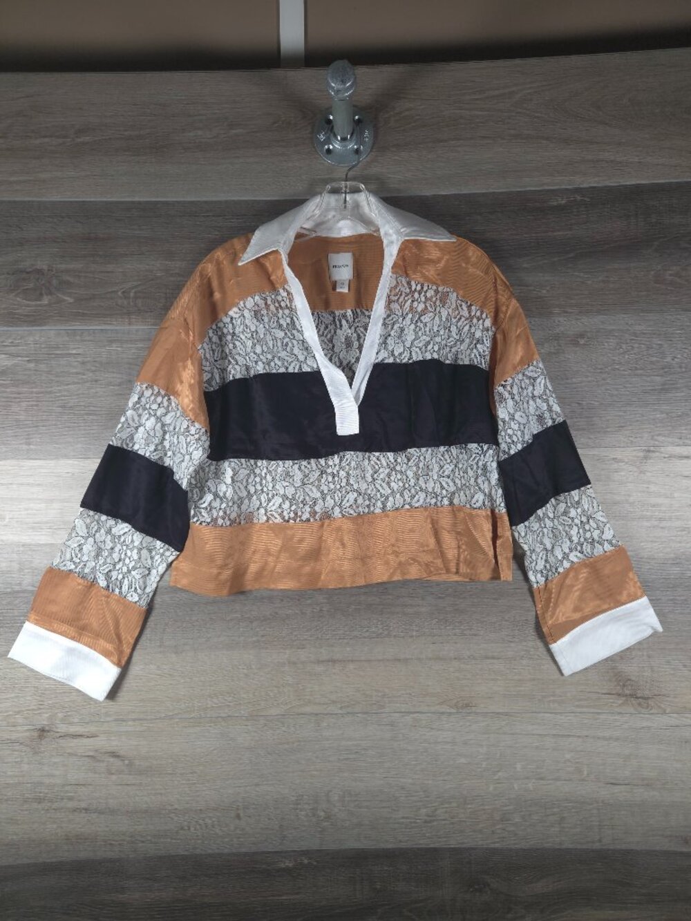 Maeve Anthropologie Paneled Rugby Crop Top Lace Satin Colorblock Women's XS